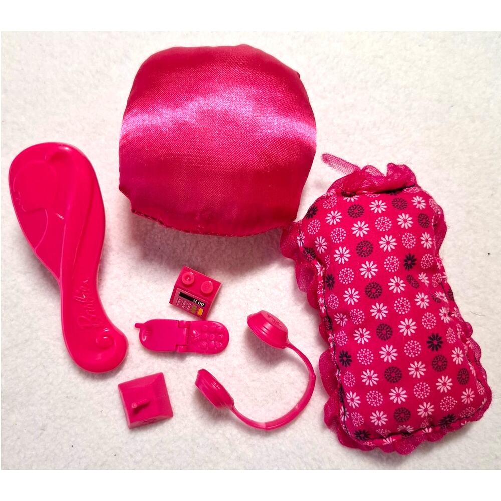 Mattel Barbie Hot Pink Accessories Lot Hairbrush Earphones Pillows Cellphone